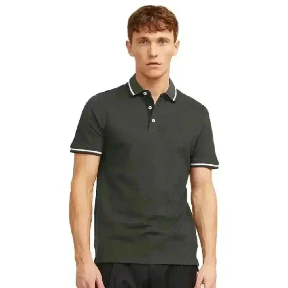 Charcoal Gray Polo Shirt with White Tipped Collar | Classic Casual